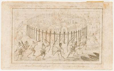 Attaque d'un village fortifié. Angriff auf ein befestigtes Dorf