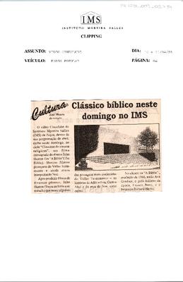 Cássico bíblico neste domingo no IMS