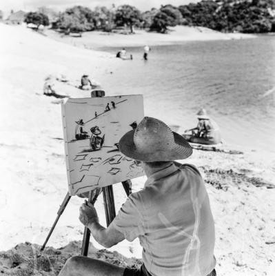 José Pancetti pintando na lagoa de Abaeté