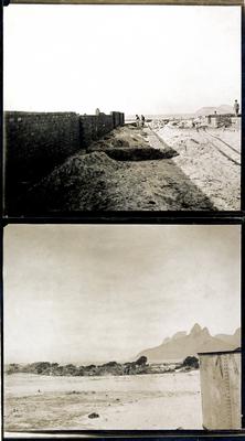 Residência da família Barreira Vianna, em Ipanema na esquina da avenida Vieira Souto e rua Francisco Otaviano, em construção. Morro dois Irmãos e Pedra da Gávea ao fundo.