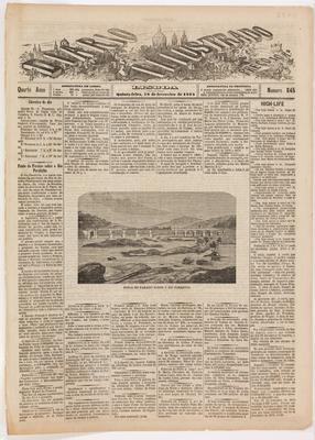 Folha de título do periódico "Diario Illustrado" (Lisboa, nº 845, Quinta-feira, 18 de fevereiro de 1875), retratando a Ponte do Paraíso sobre o Rio Parahyba, no Estado do Rio de Janeiro)