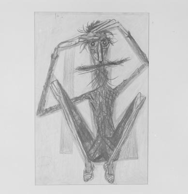 Série Dom Quixote de Cândido Portinari - Dom Quixote de cócoras com idéias delirantes