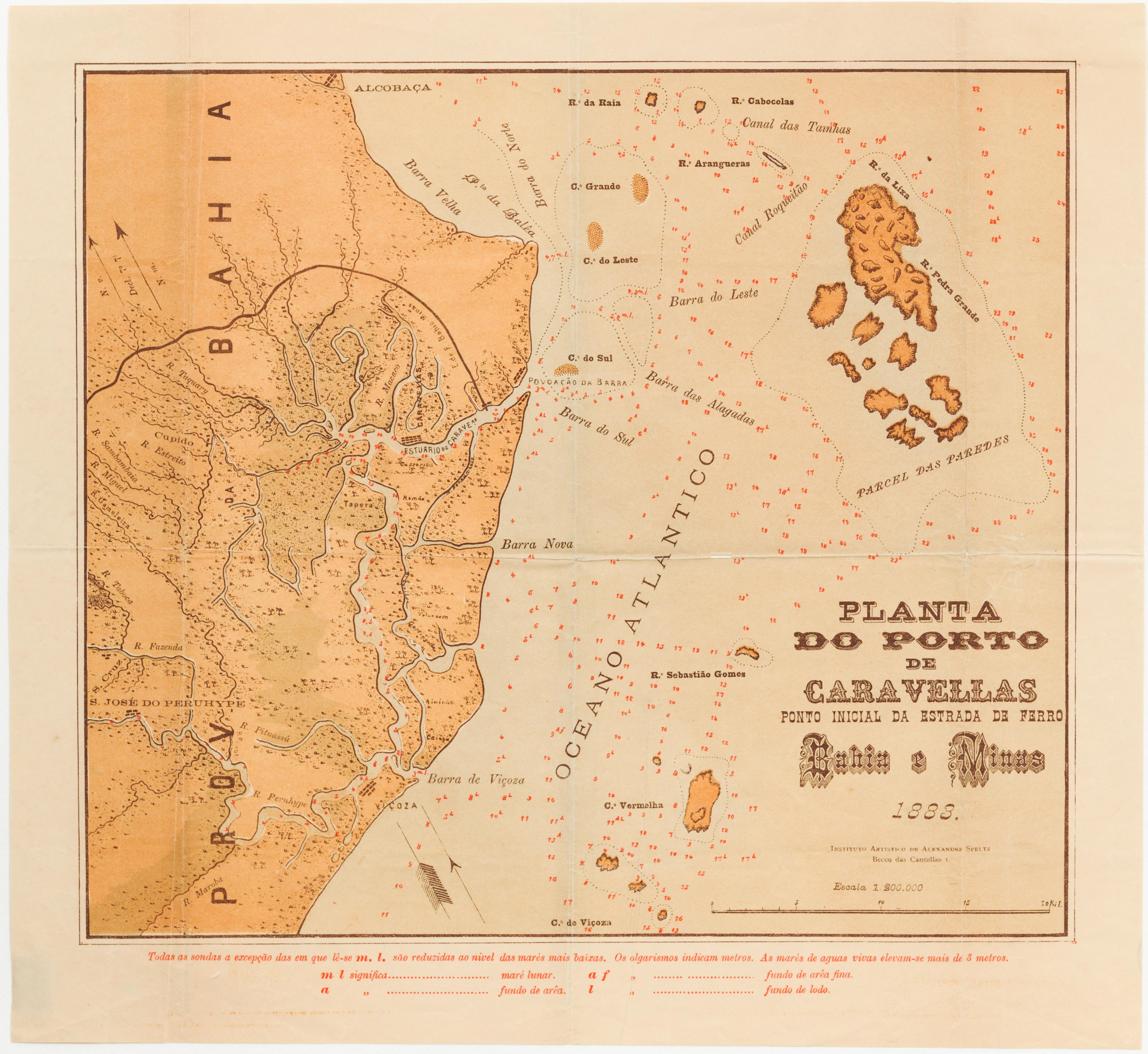 Planta do Porto de Caravellas Ponto Inicial da Estrada de Ferro Bahia e Minas 1883