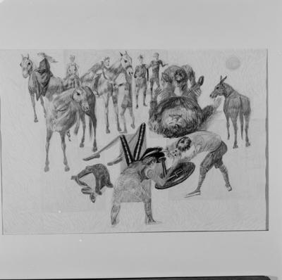 Série Dom Quixote de Cândido Portinari- Queda de Dom Quixote e Sancho Pança dormindo.