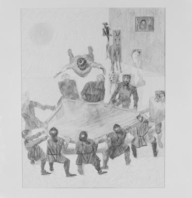 Série Dom Quixote de Cândido Portinari - Sancho Pança servindo de diversão para o aldeões