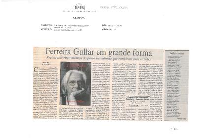 Ferreira Gullar em grande forma: Revista traz cinco inéditos do poema maranhense ;que combinam suas virtudes