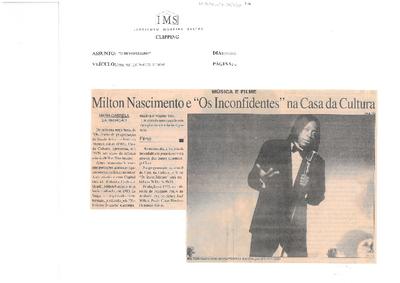 Música e Filme: Milton Nascimento e "Os Inconfidentes" na Casa da Cultura