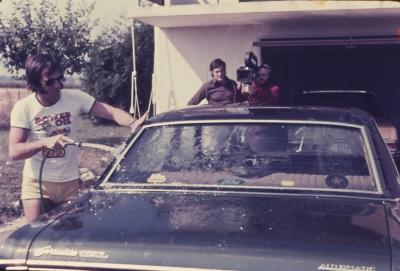 Jorge Bodanzky com Roberto Farias durante filmagens de "O Fabuloso Fittipaldi"