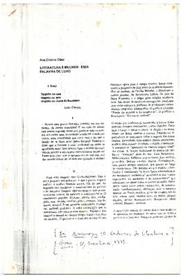 Literatura e mulher: essa palavra de luxo