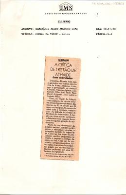 Seminário: A crítica de tristão de Athaide: com convidados