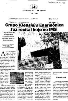 Grupo Klepsidra Enarmônica faz recital hoje no IMS