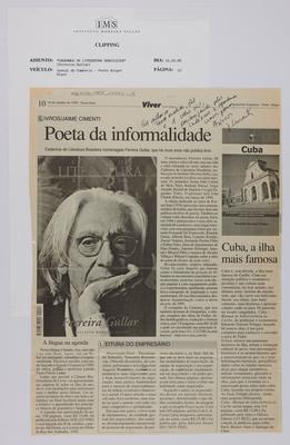 Poeta da informalidade: Cadernos de Literatura Brasileira homenageia Ferreira ;Gullar, que há onze anos não publicava livro