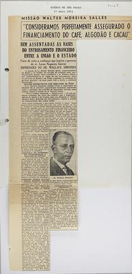 Missão Walther Moreira Salles ‘Consideramos perfeitamente assegurado financiamento do café, algodão e cacau’