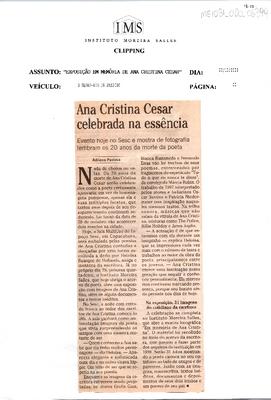 Ana Cristina Cesar celebrada na essência: Evento hoje no Sesc e mostra de ;fotografia lembram os 20 anos da morte da poeta