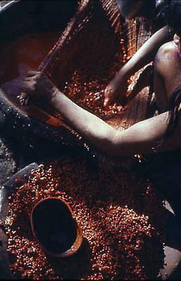 Série Xingu - Homem do povo Mehinako prepara a pasta de urucum