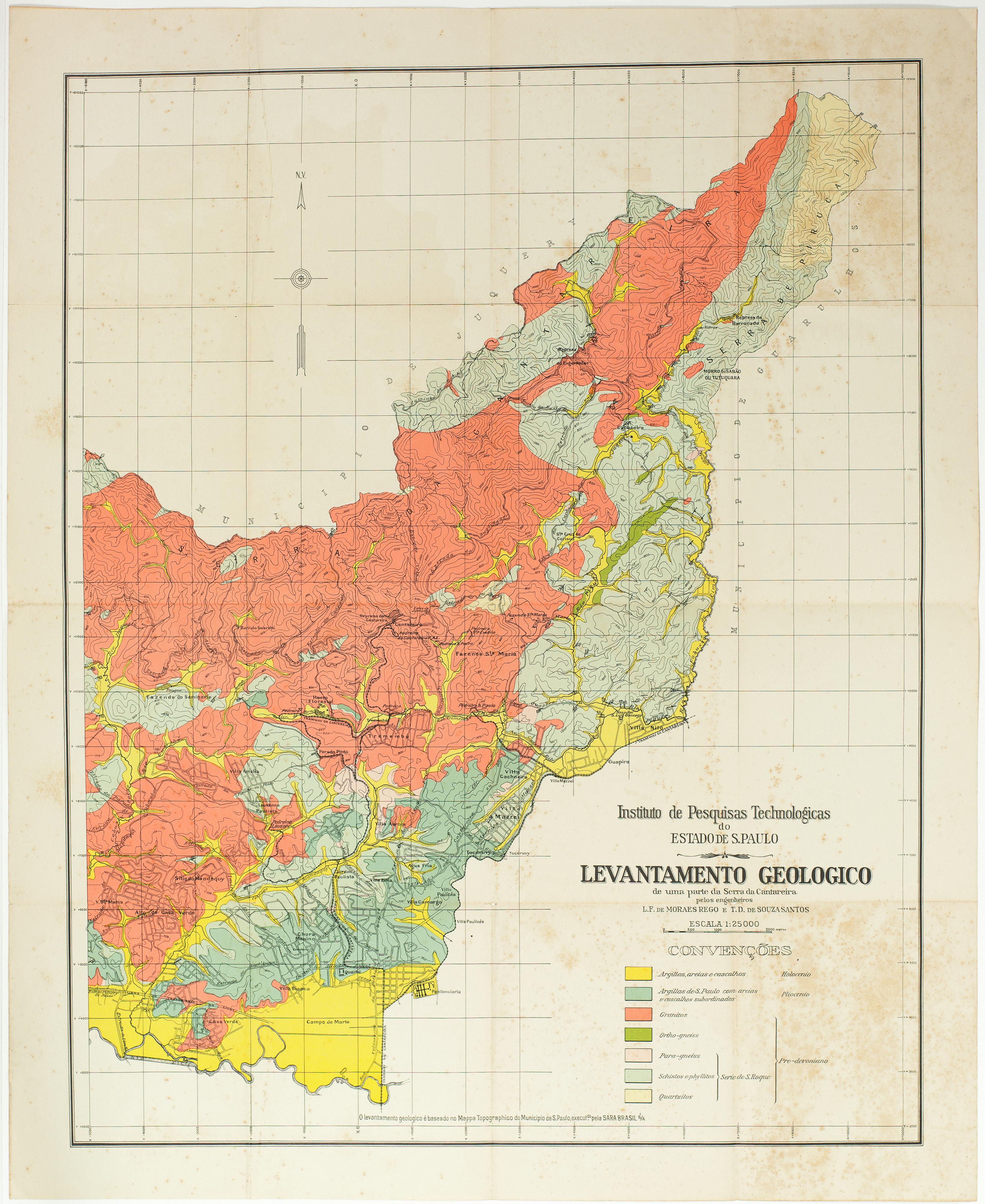 Instituto de Pesquisas Technologicas / do / Estado de S. Paulo
Levantamento Geologico / de uma parte da Serra da Cantareira / pelos engenheiros L.F. de Moraes Rego e T.D. de Souza Santos