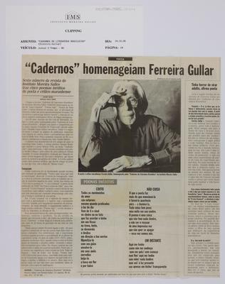 "Cadernos" homenageiam Ferreira Gullar: Sexto número da revista do Instituto Moreira Salles traz cinco poemas inéditos do poeta e crítico maranhense