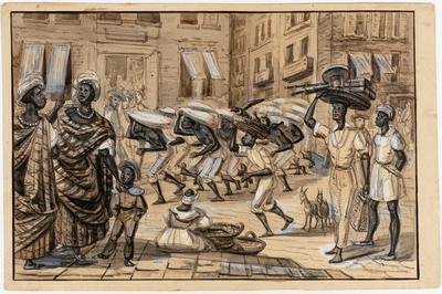 [Scène de la Rua Direita. Nègres porteurs de caffé - Negresses affranchies Nègre affranchi - Voyageur affricain]