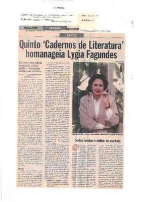 Quinto 'Caderno de Literatura' homenageia Lygia Fagundes