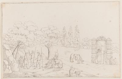 [Grupo de figuras junto a um portão]