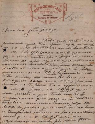 Carta a João Baptista Gonzaga acerca dos direitos autorais cobrados pela SBAT.