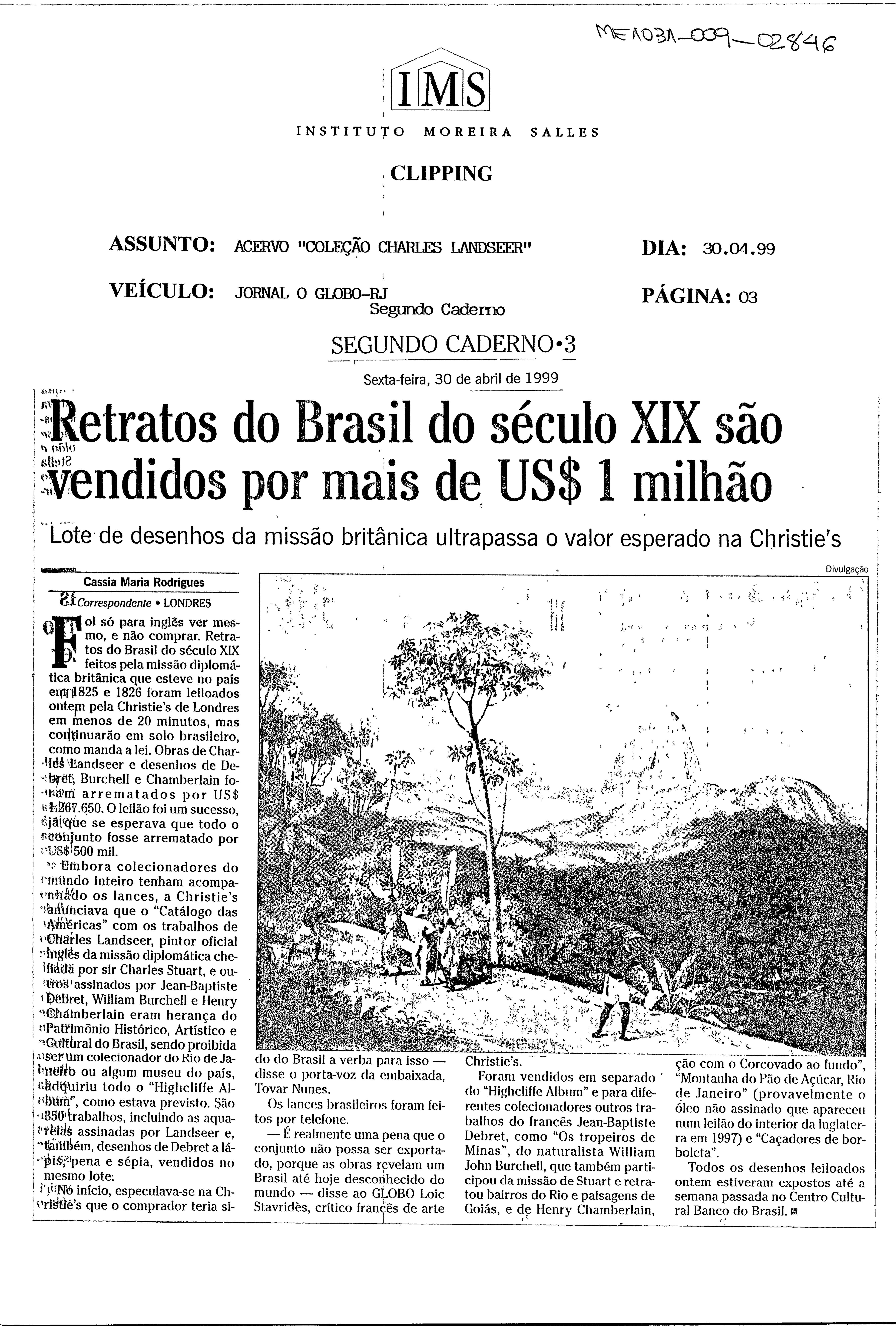 Retratos do Brasil do século XIX são vendidos por mais de R$ 1 milhão: Lote de ;desenhos da missão britânica ultrapassa o valor esperado da Christie's