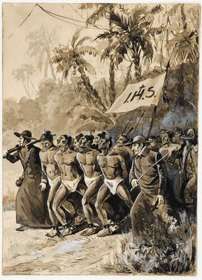 [Grupo de bandeirantes disfarçados de jesuítas, conduzindo escravos índios ao cativeiro]