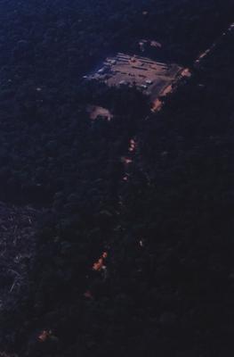Vista aérea de estrada em meio à floresta