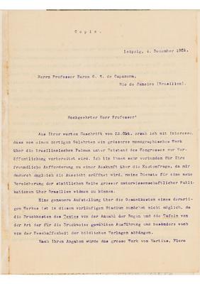[Cópia datilografada de carta de F.A. Brockaus ao Barão de Capanema, escrita de Leipzig em 4 de dezembro de 1901]