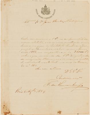 [Cobrança das anuidades desde 1882, devidas por João Barbosa Rodrigues ao Instituto Histórico e Geográfico Brasileiro]
