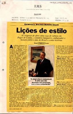 Lições de estilo: As vésperas de abrir uma Casa de Cultura em Poços de Caldas, o lendário banqueiro, embaixador e homem público fala do Brasil