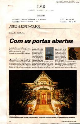 Com as portas abertas: Instituto Moreira Salles cria em Poços de Caldas um ;núcleo para produção regional, num investimento de US$ 3 milhões