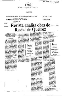 Revista analisa obra de Rachel de Queiroz