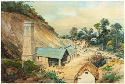 [Vista dos planos inclinados da Estrada de Ferro São Paulo Railway na Serra do Mar, São Paulo]