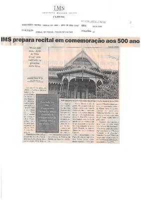 IMS prepara recital em comemoração aos 500 anos