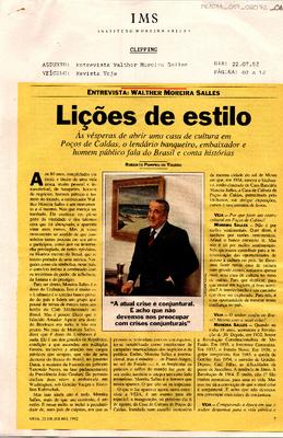 Lições de estilo: Às vésperas de abrir uma Casa de Cultura em Poços de ;Caldas, o lendário banqueiro, embaixador e homem público fala do Brasil e ;conta histórias