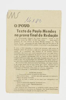 Texto de Paulo Mendes na prova final de Redação