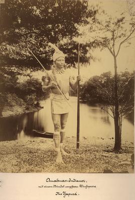 Indígena do povo Omagua-Kambeba na antiga Província do Alto Amazonas, região do rio Solimões (fotomontagem)