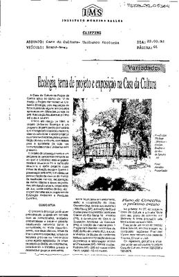 Ecologia, tema de projeto e exposição na Casa da Cultura