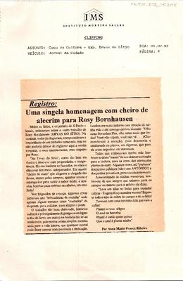 Registro: Uma singela homengem com cheiro de alecrim para Rosy ;Bornhausen