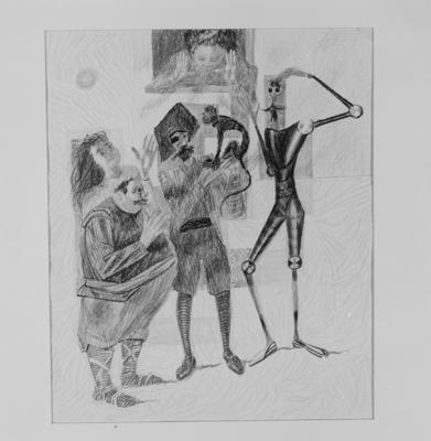 Série Dom Quixote de Cândido Portinari - Dom Quixote consultanto o macaco