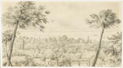 [Vista sobre uma vila à beira de um rio]