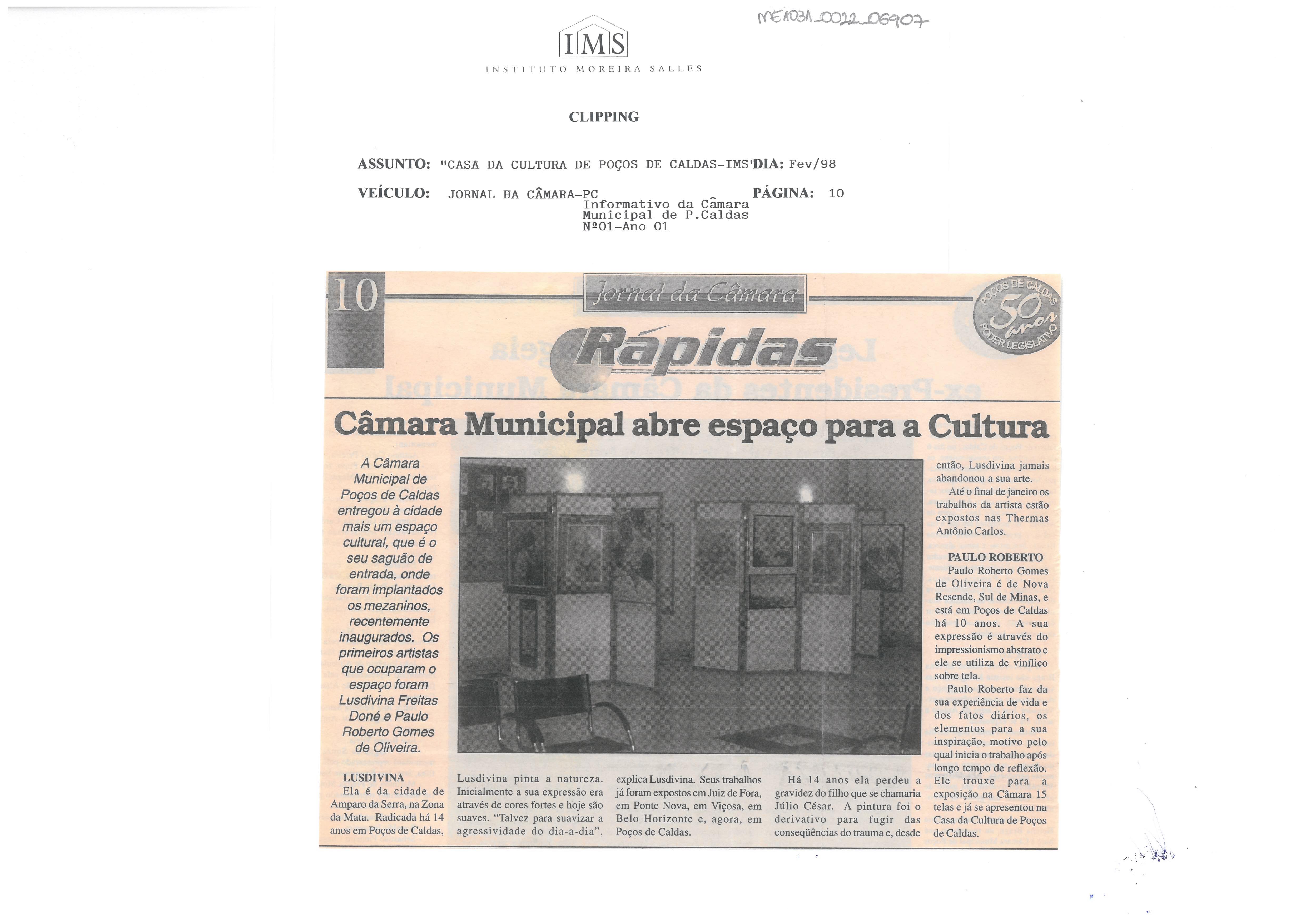 Câmara Municipal abre espaço para a Cultura