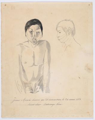Jovem Apiacá [Apiaká], desenhado em Diamantino, em 25 de março de 1828. Tez clara. Tatuagem azul.