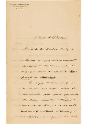 [Carta de Couto de Magalhães a João Barbosa Rodrigues, escrita de São Paulo em 26 de julho de 1901]