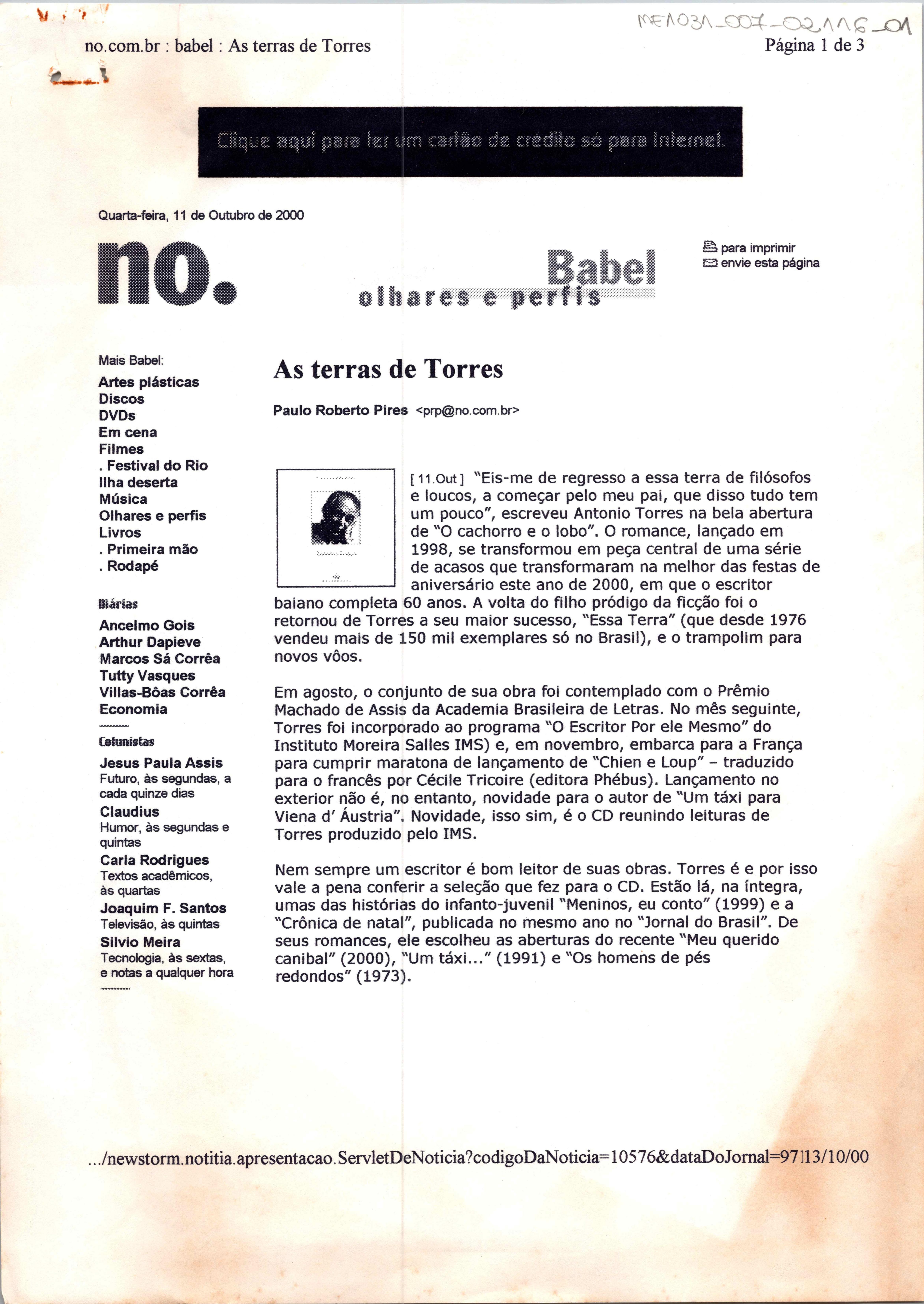 Babel olhares e perfis: As terras de Torres