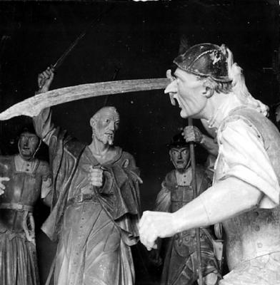 Via Crucis, Passos da Paixão, esculturas de Aleijadinho, cena do Passo da Prisão, São Pedro e soldado romano