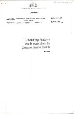 Escritor Jorge Amado é o tema do terceiro número dos Cadernos de Litera-;tura Brasileira