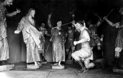 Via Crucis, Passos da Paixão, esculturas de Aleijadinho, cena do Passo da Prisão, Cristo, São Pedro e soldado romano