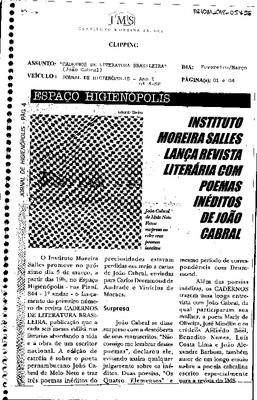 Instituto Moreira Salles lança revista literária com poemas inéditos de João ;Cabral